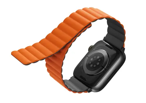 Uniq REVIX Reversible Magnetic řemínek pro Apple Watch 45 & 44 & 42mm - CHARCOAL (šedo-oranžová)