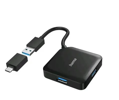 Hama 200116 USB Hub 3.2 Gen 1 černá / 4 porty / USB-C adaptér  