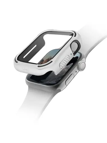 Uniq Torres antimikrobiální ochranné pouzdro s 9H tvrzeným sklem pro Apple Watch 44mm - DOVE (bílá)
