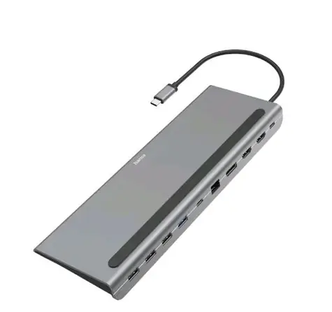Hama 200100 Connect2Office šedá / USB-C dokovací stanice / DP / RJ45 / MicroSD/HC/XC / USB-C / 4xUSB-A