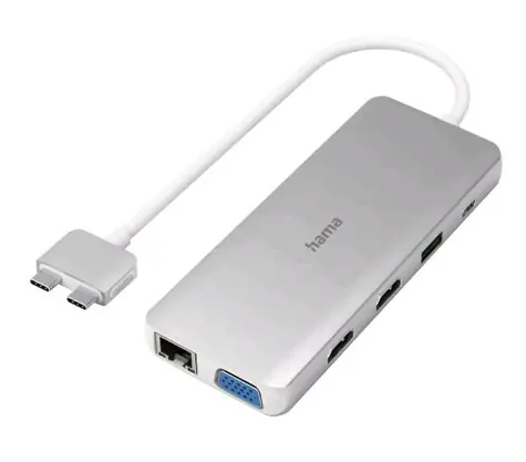 Hama 200133 Connect2Mac šedá / USB-C dokovací stanice pro MacBook Air&Pro / RJ45 / SD/HC/XC / VGA / 3.5mm / 2xHDMI  