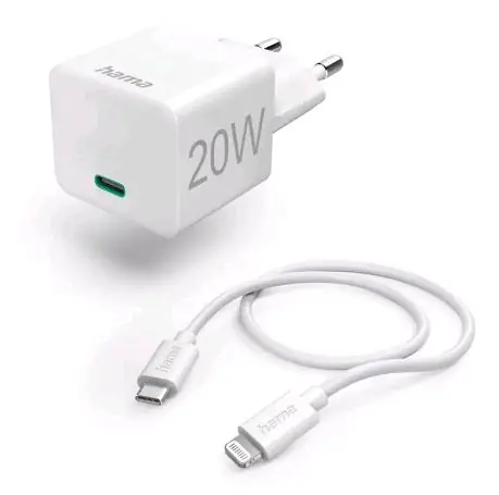 Hama 201620 rychlá USB-C nabíječka 1m bílá / PD / 20W / kabel USB-C na Lightning 
