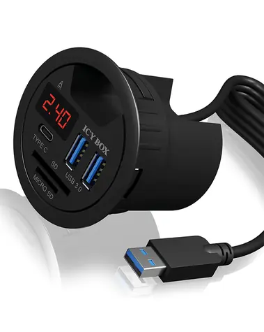 Icy Box IB-HUB1404 černá / USB rozbočovač / 2x USB 3.0 A / USB 3.0 C / 2v1 čtečka karet 