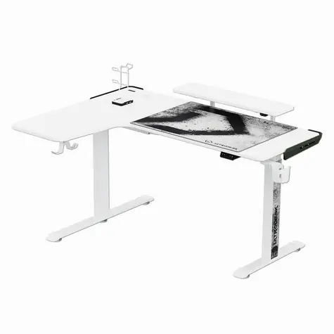 ULTRADESK WINGER bílá / Herní elektrický nastavitelný stůl / 155 x 60 x 75-122 cm / držák sluchátek&nápojů / RGB 
