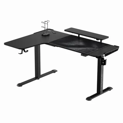 ULTRADESK WINGER černá / Herní elektrický nastavitelný stůl / 155 x 60 x 75-122 cm / držák sluchátek&nápojů / RGB 