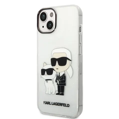 Karl Lagerfeld IML Glitter Karl and Choupette NFT Zadní Kryt pro Apple iPhone 14 Plus transparentní