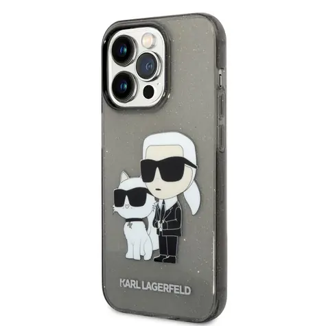Karl Lagerfeld IML Glitter Karl and Choupette NFT Zadní Kryt pro Apple iPhone 14 Pro černá