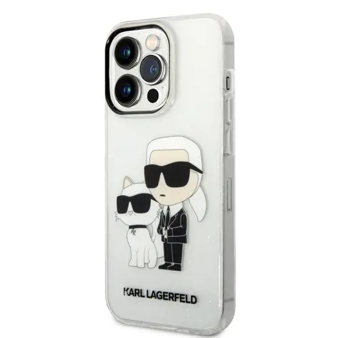 Karl Lagerfeld IML Glitter Karl and Choupette NFT Zadní Kryt pro Apple iPhone 14 Pro transparentní