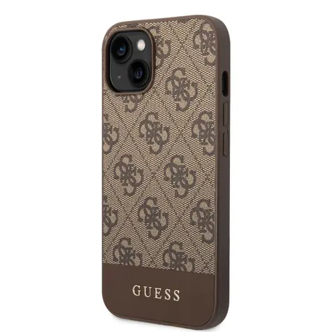 GUESS 4G Stripe Zadní Kryt pro Apple iPhone 14 hnědá