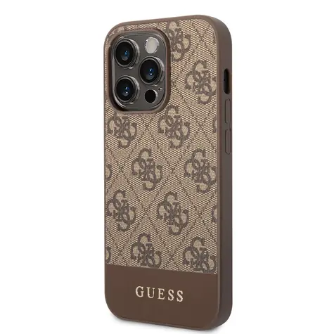 GUESS 4G Stripe Zadní Kryt pro Apple iPhone 14 Pro Max hnědá
