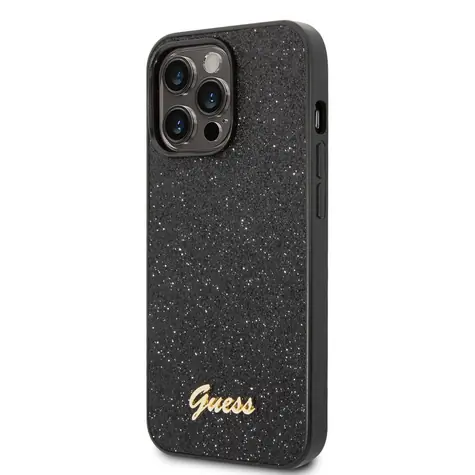 GUESS PC/TPU Glitter Flakes Metal Logo Zadní Kryt pro Apple iPhone 14 Pro černá