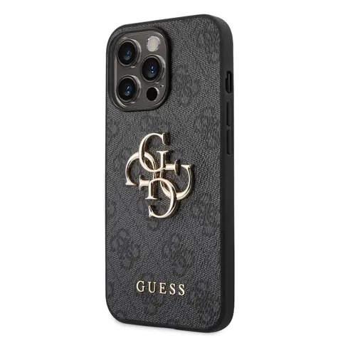 GUESS PU 4G Metal Logo Zadní Kryt pro Apple iPhone 14 Pro šedá