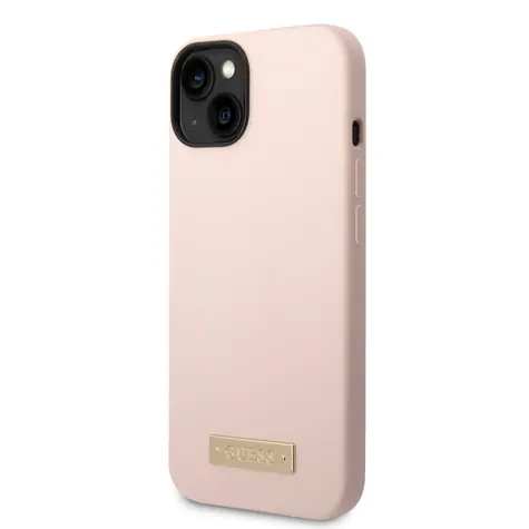 GUESS Silicone Metal Logo MagSafe Kompatibilní Zadní Kryt pro Apple iPhone 14 růžová