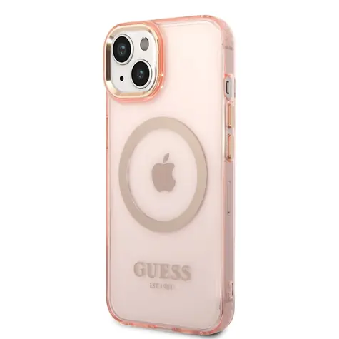 GUESS Translucent MagSafe Kompatibilní Zadní Kryt pro Apple iPhone 14 růžová