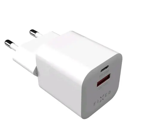 FIXED Mini Síťová nabíječka s USB-C a USB výstupem 20W bílá / PD&QC 3.0