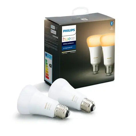 Philips Hue LED žárovka E27 5W bílá / chytrá LED žárovka / 800 lm / 2200-6500 K / stmívatelná / 2ks