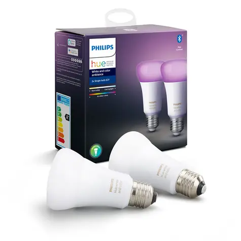 Philips Hue LED žárovka E27 6.5W bílá / chytrá LED žárovka / 806 lm / 2000-6500 K / stmívatelná / 2ks