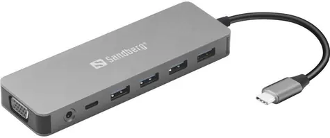 Sandberg 136-45 USB-C Cestovní dokovací stanice 13v1 100W / 4x USB / 2x HDMI / 1x VGA / LAN / 3.5mm jack / čtečka karek 