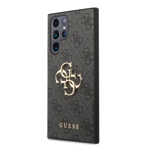 GUESS PU 4G Metal Logo Zadní Kryt pro Samsung Galaxy S23 Ultra šedá