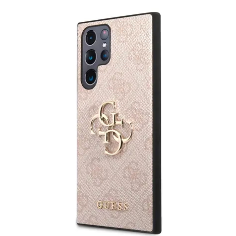 GUESS PU 4G Metal Logo Zadní Kryt pro Samsung Galaxy S23 Ultra růžová