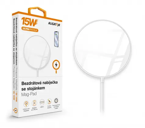 ALIGATOR Mag-Pad 15W bílá / Bezdrátová nabíječka / Qi / MagSafe podpora
