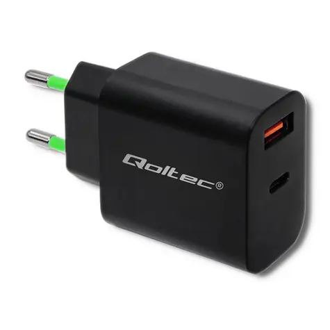 Qoltec 51713 USB - C + USB síťový adapter 18W černá / 5-12V / 1.5 - 3A / USB-C 3.0 / USB 3.0 