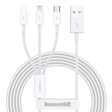 Baseus CAMLTYS-02 SUPERIOR 3v1 1.5m bílá / USB-C / MicroUSB / Lightinhg 