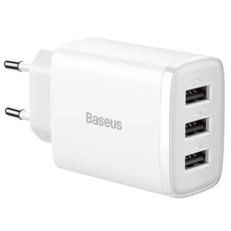 Baseus CCXJ020102 Compact Nabíječka do sítě 3xUSB 17W bílá