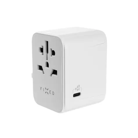 FIXED Voyager 30W Cestovní adaptér pro EU & UK a USA/AUS s 1xUSB-C a 2xUSB výstupem PD bílá / GaN 