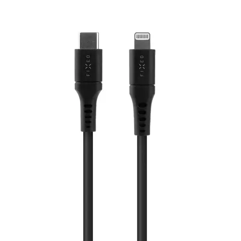 FIXED Krátký nabíjecí a datový Liquid silicone kabel s konektory USB-C/Lightning a podporou PD 0.5m černá / MFI 