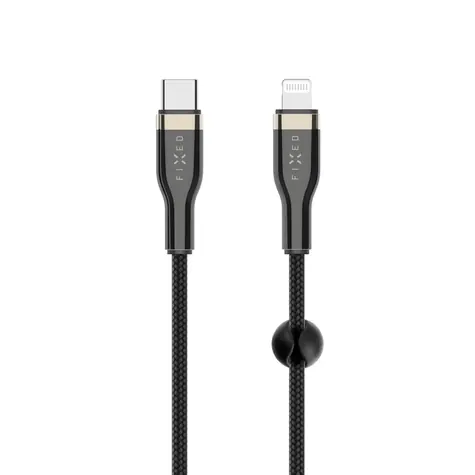 FIXED Krátký nabíjecí a datový opletený kabel s konektory USB-C/Lightning a podporou PD 0.5m černá / MFI 
