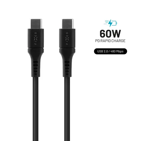 FIXED Liquid silicone Dlouhý Nabíjecí a datový kabel s konektory USB-C/USB-C a podporou PD 2m černá / USB 2.0 / 60W 