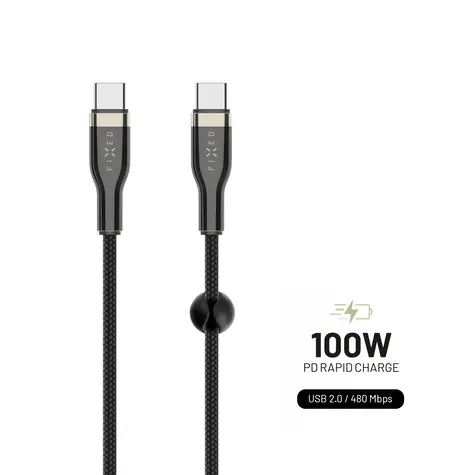 FIXED Nabíjecí a datový opletený kabel s konektory USB-C/USB-C a podporou PD 1.2m černá / USB 2.0 / 100W 