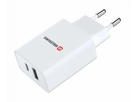 SWISSTEN síťový adaptér GaN Power Delivery USB-A/USB-C bílá / 30W