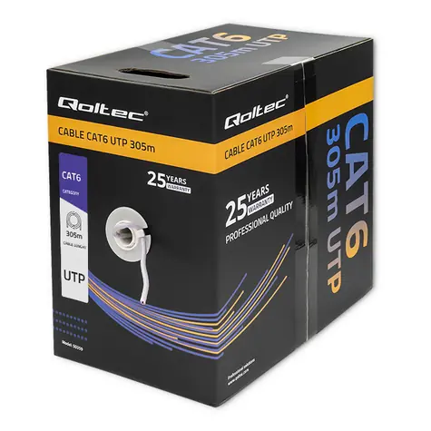 Qoltec 50359 UTP kabel 305m šedá / Cat6 / PVC