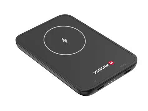 Swissten 22013970 5000 mAh černá / Power Bank / 12V / 2.22A / MagSafe / USB-C & bezdrátovénabíjení