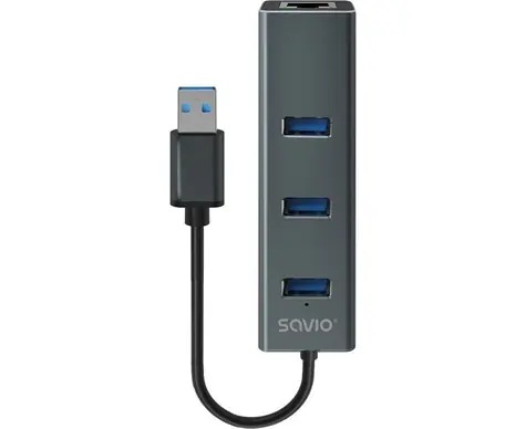 SAVIO AK-57 USB adaptér / 3x USB-A 3.0 / RJ45