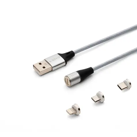SAVIO CL-156 kabel s vyměnitelnými magnetickými konektory USB - USB-C & microUSB & Lightning  2m stříbrná