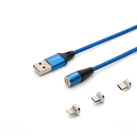 SAVIO CL-157 kabel s vyměnitelnými magnetickými konektory USB - USB-C & microUSB & Lightning  2m modrá