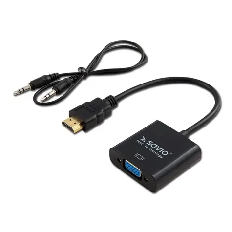 SAVIO HDMI - VGA& 3.5 mm jack adaptér M-F černá