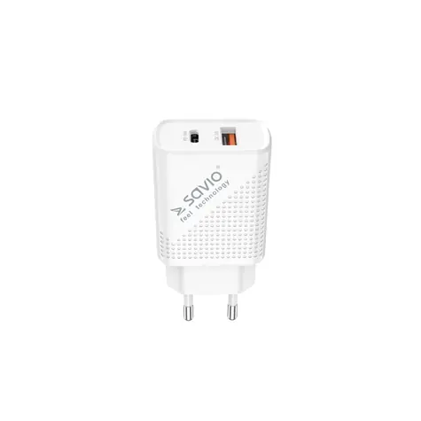 SAVIO LA-04 bílá / síťová nabíječka / QC3.0+PD / USB-A / USB-C