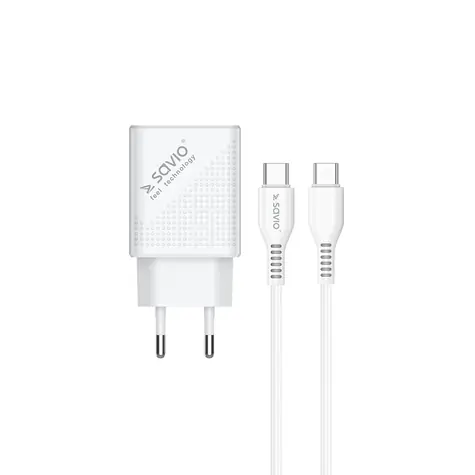 SAVIO LA-05 bílá / síťová nabíječka / QC3.0+PD / USB-A / USB-C / 1m kabel