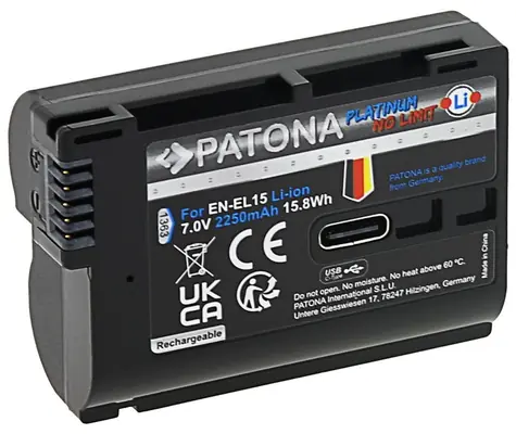 PATONA PT1363 baterie pro foto Nikon EN-EL15C 2250mAh / Li-Ion / Platinum / USB-C nabíjení