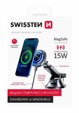 SWISSTEN 65010610 černá / Magnetický držák na palubní desku / podpora MagSafe 