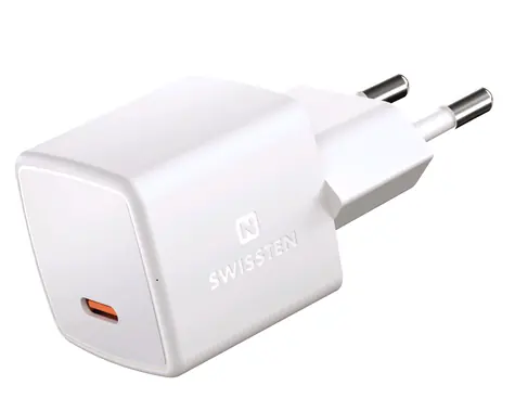 SWISSTEN mini síťový adaptér GaN USB-C bílá / 25W / PD 