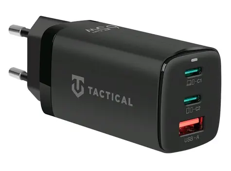 Tactical FlashBang GaN 65W černá / nabíječka do sítě / 2x USB-C / USB / 3A