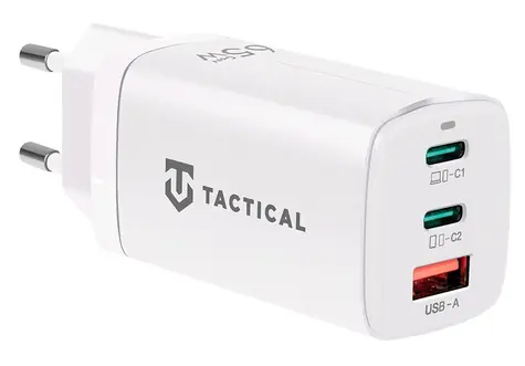 Tactical FlashBang GaN 65W bílá / nabíječka do sítě / 2x USB-C / USB / 3A