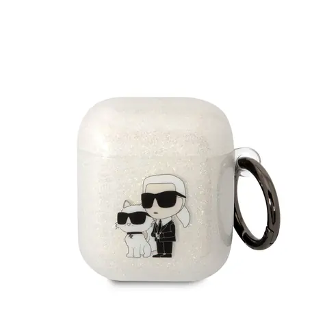 Karl Lagerfeld 3D Logo NFT Karl and Choupette TPU Glitter Pouzdro pro Apple Airpods 1/2 bílá