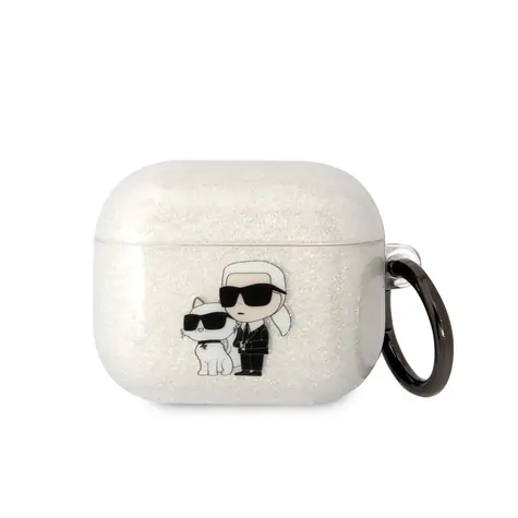 Karl Lagerfeld 3D Logo NFT Karl and Choupette TPU Glitter Pouzdro pro Apple Airpods 3 bílá