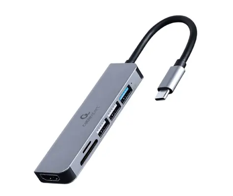 Gembird A-CM-COMBO6-02 / HUB 5V1 / HDMI / USB-A / čtečka karet
